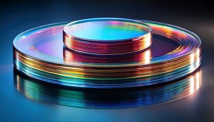 Futuristic Glass Discs with Luminous Rainbow-Like Reflections