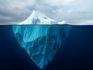 Iceberg in the ocean with a view under water. Crystal clear water. Hidden Danger And Global Warming Concept.