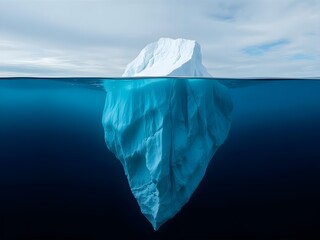 Obraz premium Iceberg in the ocean with a view under water. Crystal clear water. Hidden Danger And Global Warming Concept.