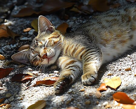 Kitten Napping in Autumn Sunlight.