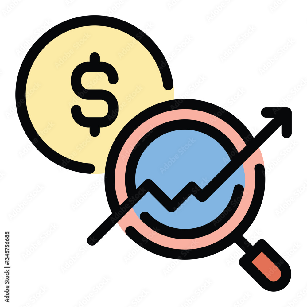 Poster business analysis icon in flat line style representing data evaluation strategy and decision-making 