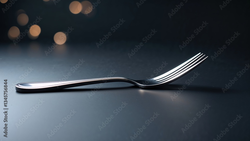 Aufkleber fork resting on a dark surface with soft bokeh lights in the background during evening hours