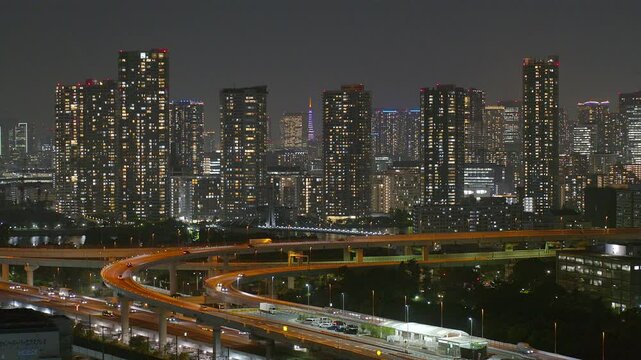 urban, nightscape, bayside, building, highway, bridge, car