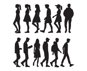 Walking People Silhouette Set. Vector Illustration of Human Silhouettes in Motion. silhouettes of people.