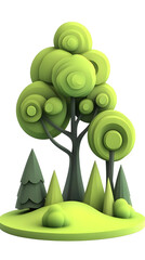 Transparent Illustration of Green Tree in a Forest With Low Poly Style Isolated in Nature Landscape Background With Cartoon Element and Grass