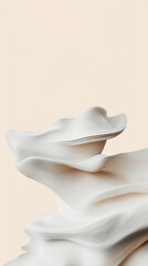 Soft White Draped Fabric Sculptural Form Against a Cream Background – Fluid and Flowing Minimalist Art Style