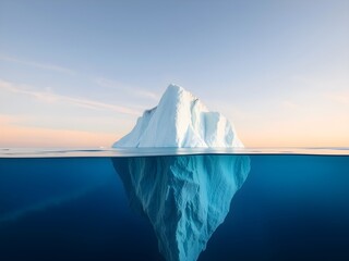 Iceberg in the ocean with a view under water. Crystal clear water. Hidden Danger And Global Warming Concept.