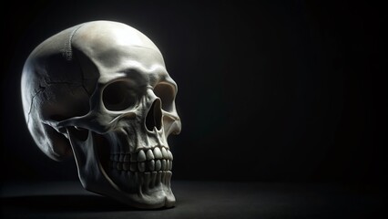 Fototapeta premium Spooky Skeleton Head Outline: Rule of Thirds Composition, Halloween Stock Photo