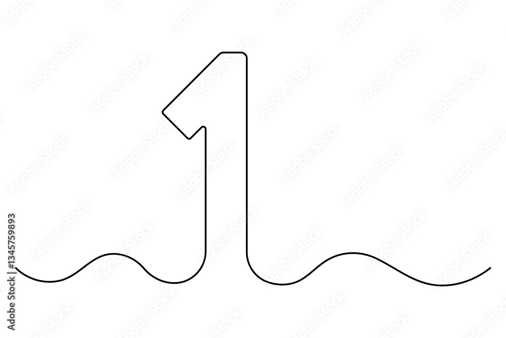Poster continuous editable line drawing of number 1. editable one line drawing of number 1 icon vector illu