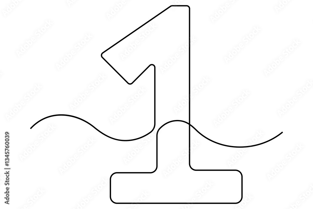 Poster continuous editable line drawing of number 1. editable one line drawing of number 1 icon vector illu