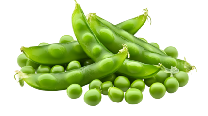 Realistic Photo of Green Peas Pile with Vibrant Pods Raw Nutrition Heap a Transparent Background Healthy Vegetable Food Close Up Full Frame