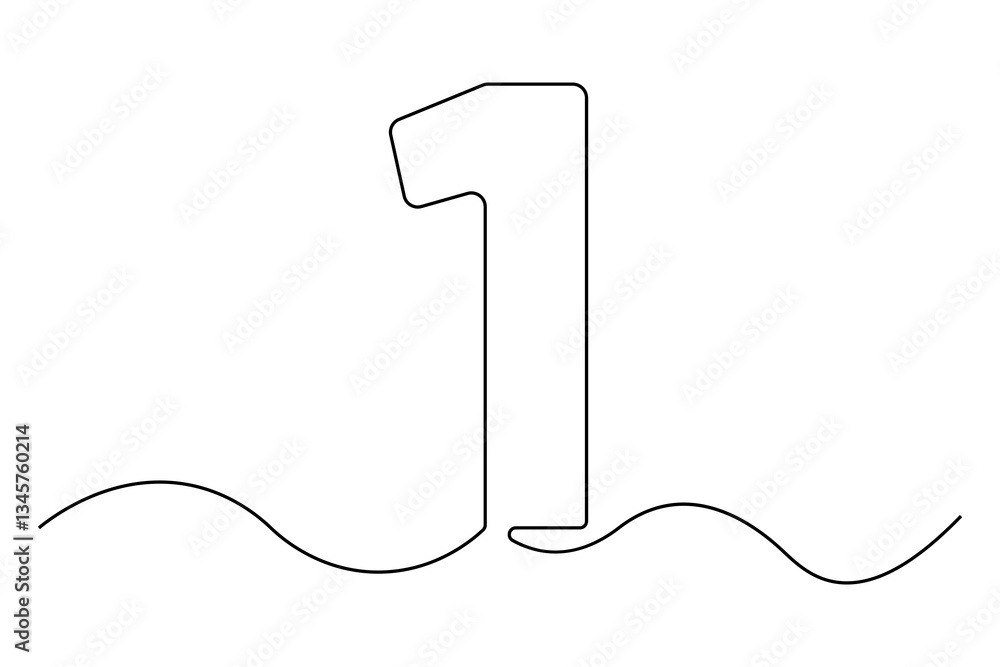 Poster continuous editable line drawing of number 1. editable one line drawing of number 1 icon vector illu