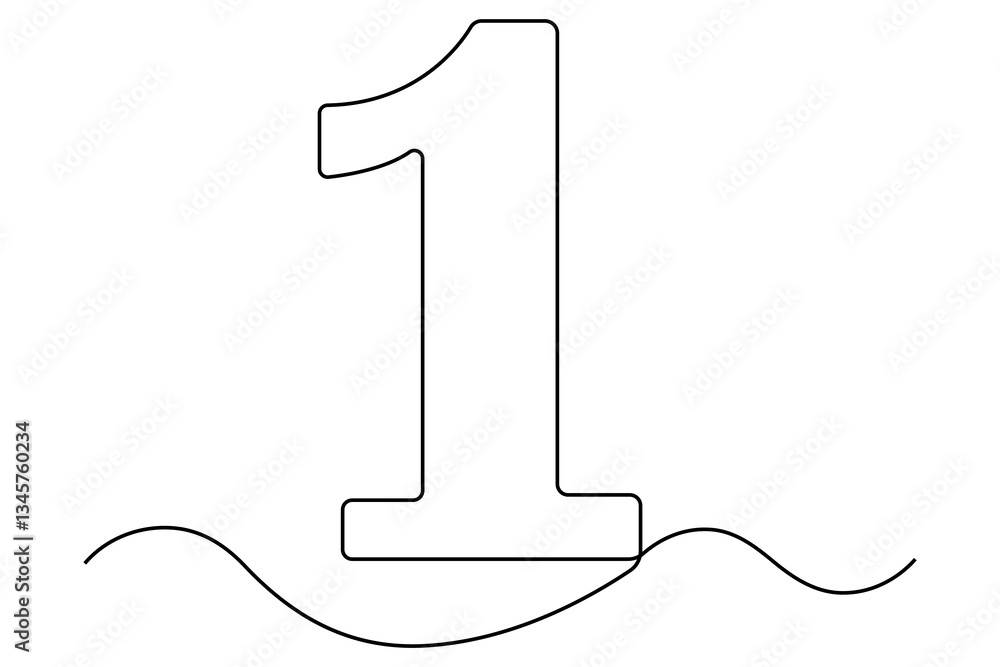 Poster continuous editable line drawing of number 1. editable one line drawing of number 1 icon vector illu