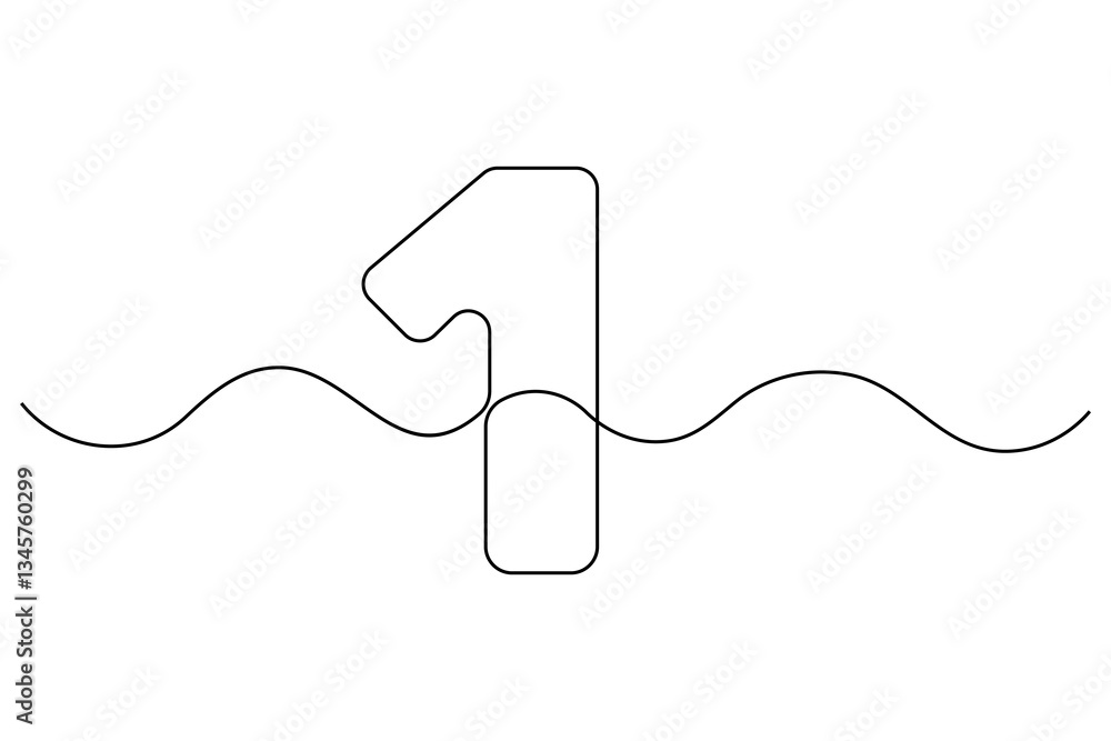 Poster continuous editable line drawing of number 1. editable one line drawing of number 1 icon vector illu