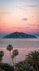 Obraz premium Tropical Island Sunset with Palms for Mobile Backdrop