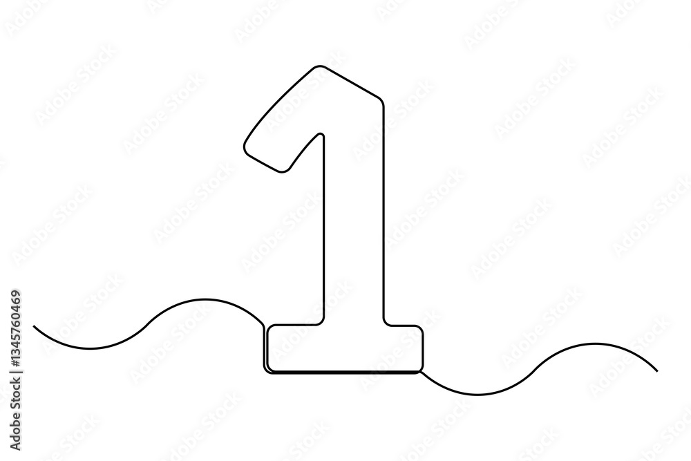 Poster continuous editable line drawing of number 1. editable one line drawing of number 1 icon vector illu
