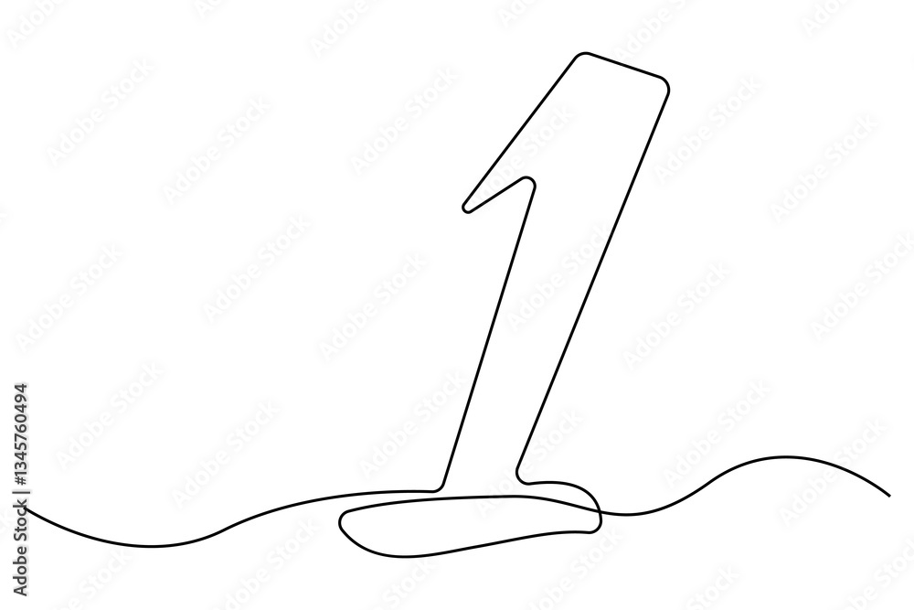 Poster continuous editable line drawing of number 1. editable one line drawing of number 1 icon vector illu