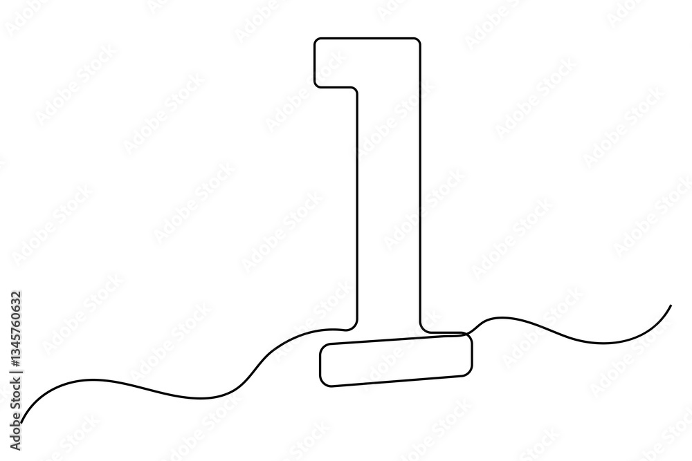 Poster continuous editable line drawing of number 1. editable one line drawing of number 1 icon vector illu