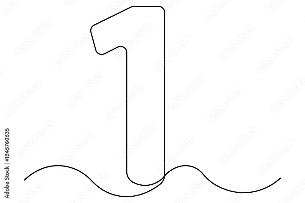 Poster continuous editable line drawing of number 1. editable one line drawing of number 1 icon vector illu