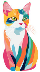 Colorful Playful Cat Vector Illustration in Minimalist SVG Style