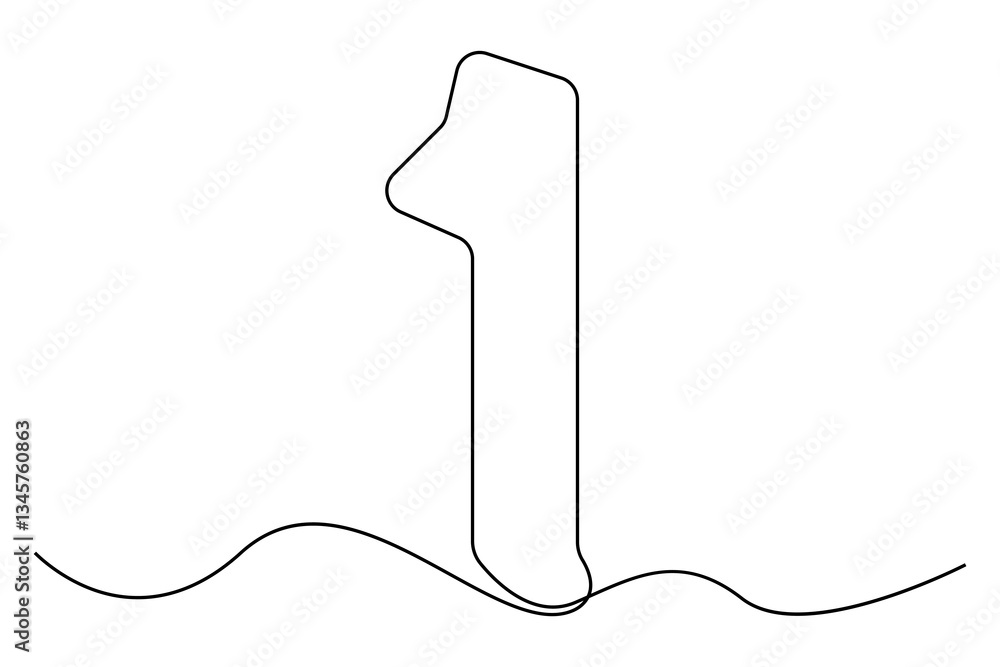 Poster continuous editable line drawing of number 1. editable one line drawing of number 1 icon vector illu
