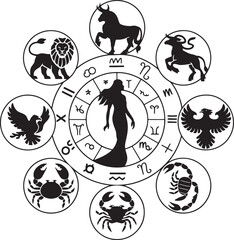 Black silhouette of zodiac signs on a white background 