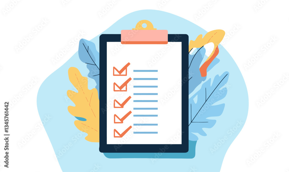 Aufkleber online employment contract checklist vector illustration with checkboxes for task completion