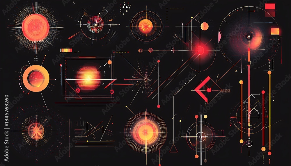 Poster abstract dynamic symbols by postmodern vector art, featuring bold geometric shapes perfect for web b