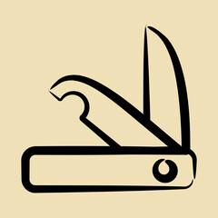 Icon clasp knife. Camping and adventure elements. Icons in hand drawn style. Good for prints, posters, logo, advertisement, infographics, etc.
