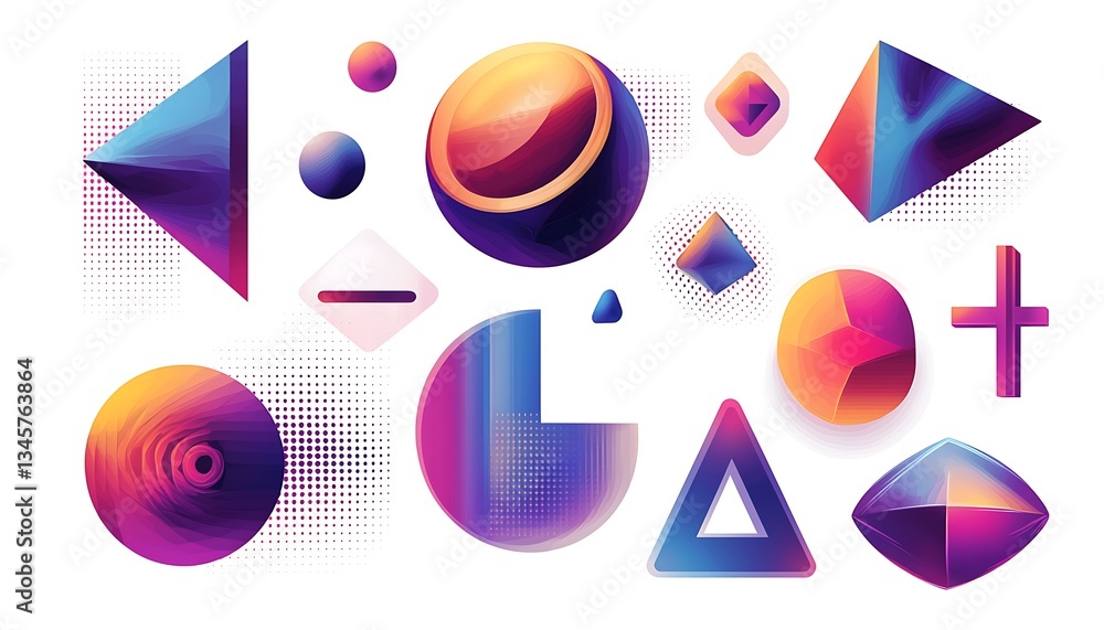 Poster abstract dynamic symbols by postmodern vector art, featuring bold geometric shapes perfect for web b