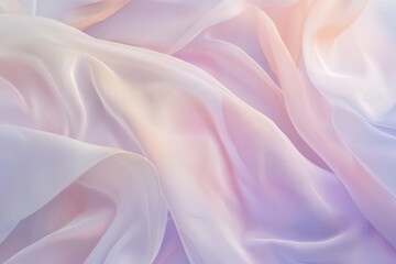 Obraz premium A translucent chiffon fabric texture background in soft pastel tones. The lightweight, airy folds create a dreamy, ethereal atmosphere with gentle light diffusion, perfect for romantic, delicate, and