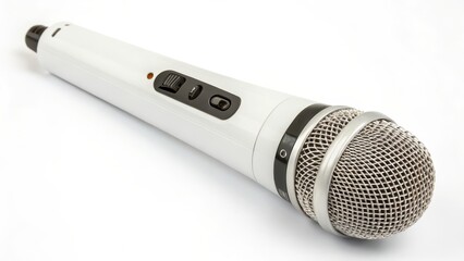 White Wired Microphone with Silver Grille for Audio Recording Use