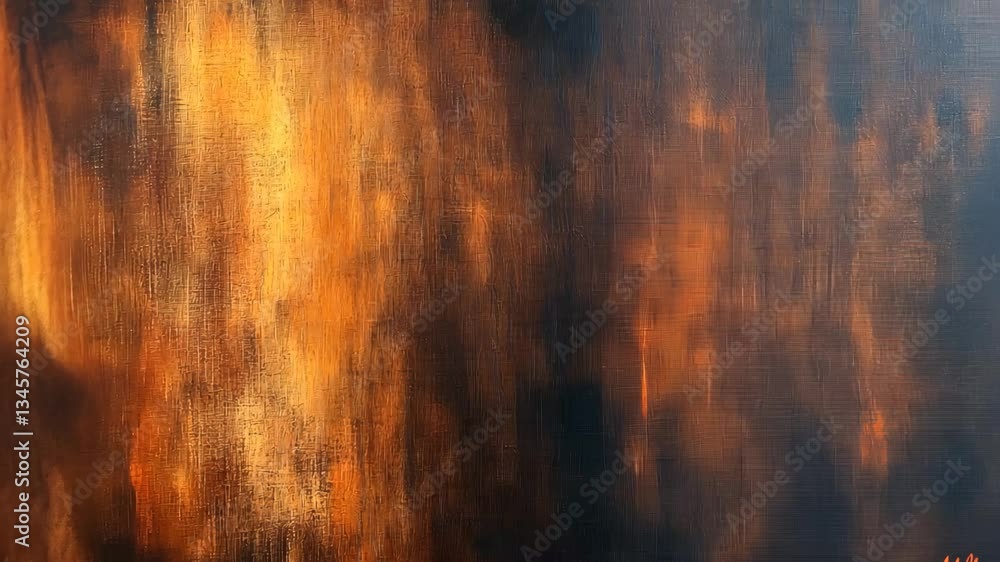 Poster dynamic abstract painting with warm tones orange and brown texture creating visual effect and depth,