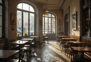 Fototapeta premium Warm embrace of morning light urban apartment interior photography cozy space soft lighting inviting atmosphere