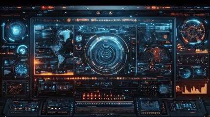 A futuristic globalization interface showcasing science and technology abstract graphics.  