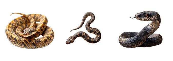 Fototapeta premium Snake set isolated on transparent background. PNG. Generated, ai,