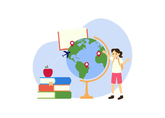 Study Abroad 1 Student Exploring the World with Books and Globe