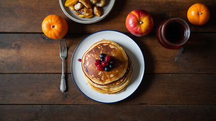 Thanksgiving Delicious Stack of Pancakes with Fall Accents