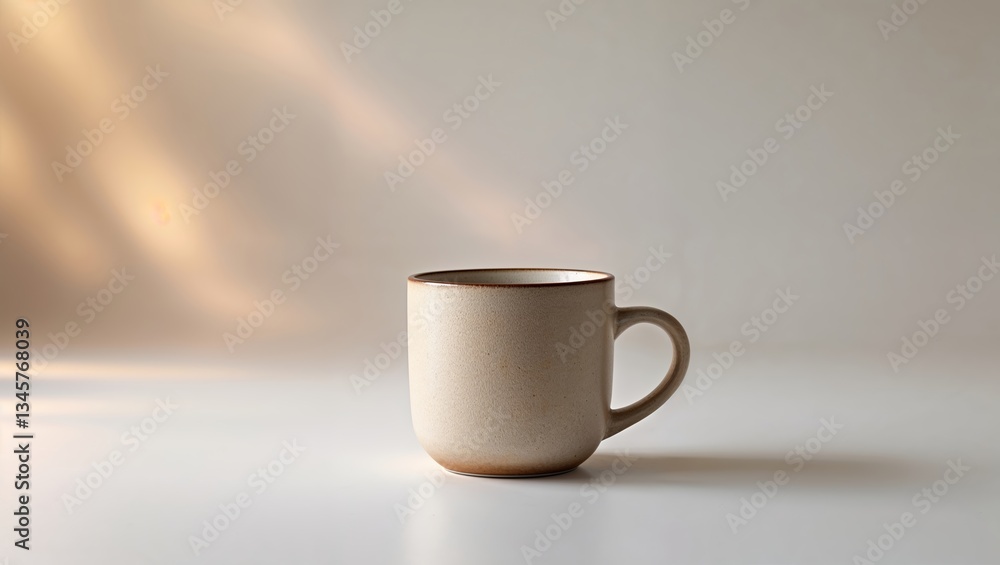 Poster simple ceramic cup placed on a smooth surface with soft light creating a warm ambiance
