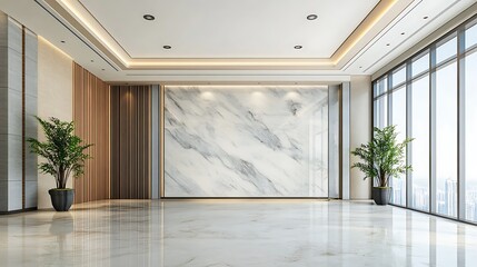 Fototapeta premium Modern Office Interior Design: 3D Render of Luxurious Lobby with Marble Wall AI Generated