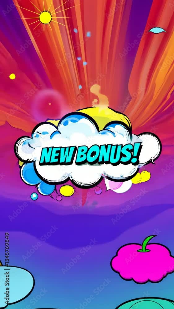 Poster A cartoonish advertisement for a game with a yellow circle and a red circle. The circle with the red border says 