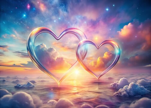 Surreal Double Hearts: Dreamlike Intertwined Hearts in a Whimsical Landscape