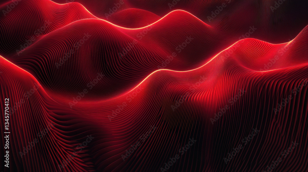 Poster abstract background of flowing crimson waves create mesmerizing digital landscape in deep red hues