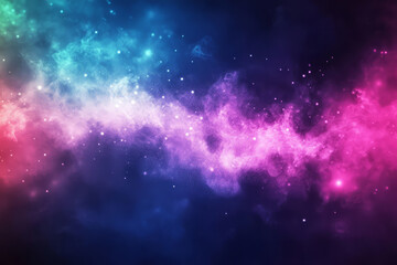 Naklejka premium A dreamy, colorful abstract background resembling glowing cosmic dust. The delicate particles shimmer in neon pink, cool indigo, and bright cyan, forming a celestial, ethereal, and galactic-inspired