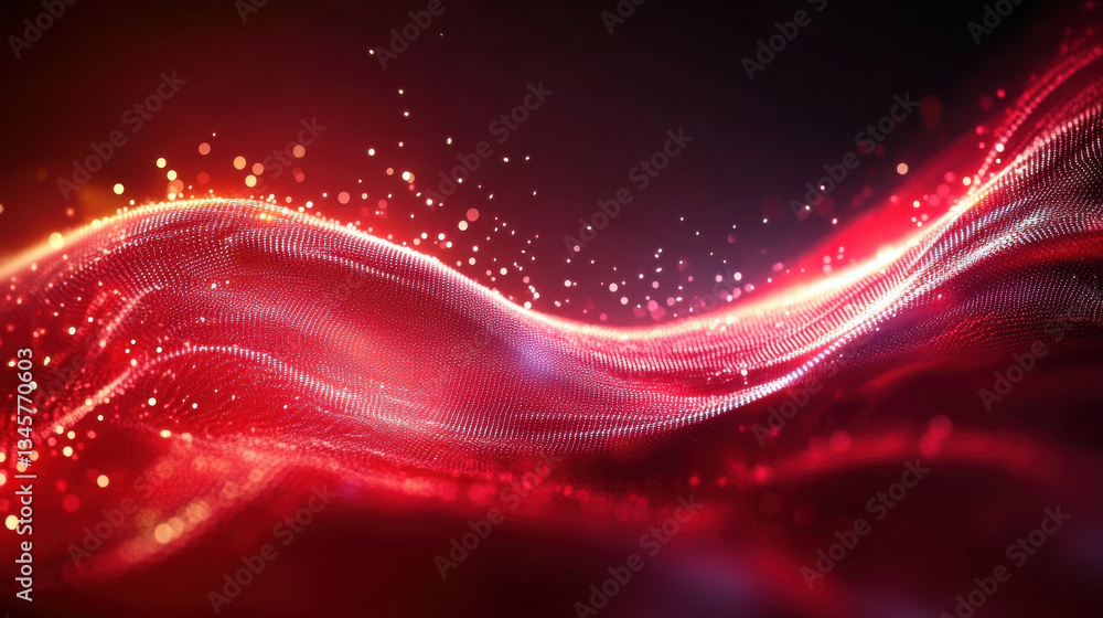 Poster abstract background of dynamic crimson waves with glowing particles create vibrant visual experience