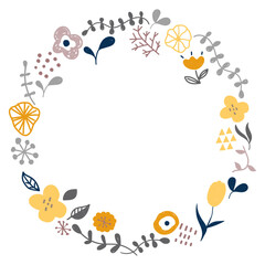 かわいい手描き風の花のフレーム