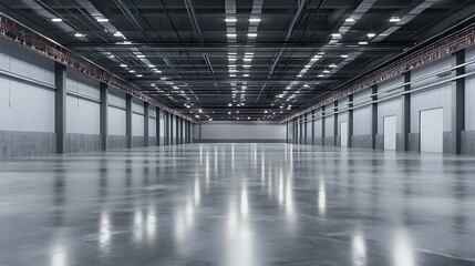 Vast Industrial Warehouse Interior: Modern Architecture and Design