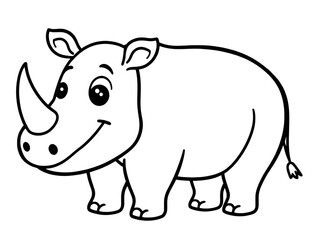 A cheerful rhino ready for adventure, a playful line drawing in black and white.