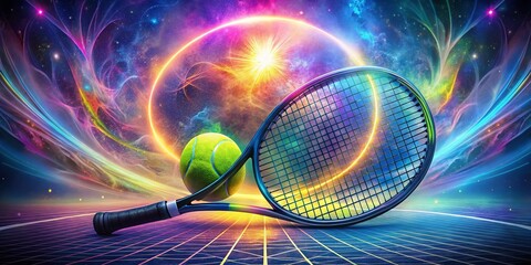 Surreal Tennis Logo Designs: Abstract Ball & Racket in Vibrant Colors