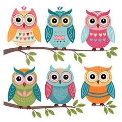 Fototapeta premium Set of Owls T-Shirt Design – Artistic & Stylish Owl Graphics for Apparel